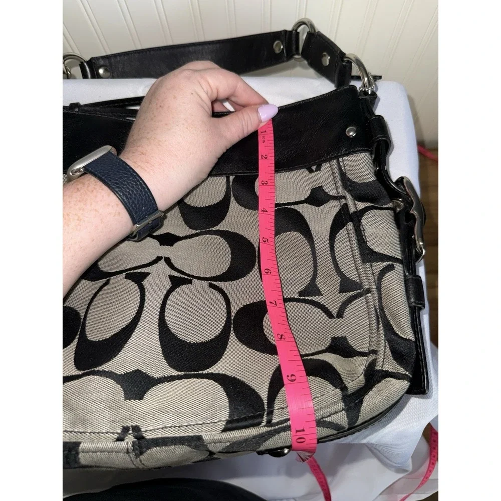 Coach Zoe Hobo Shoulder Bag Purse Black Signature C Canvas Handbag